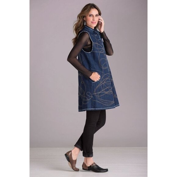 Cynthia Ashby Denim Vest Tunic M Handkerchief Hem Button-Down 100% Cotton Made I - Picture 1 of 11